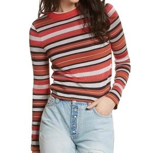 Free People Pink Striped Crop Lightweight Sweater